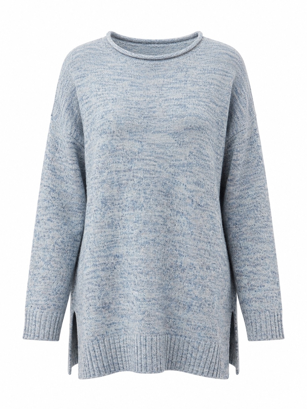 PURE JILL | Cotton Blend Marled Tunic Sweater Roll Neck Side Slits | XL Tall